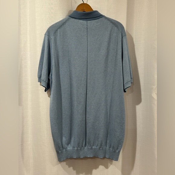DUNNING Fairfield Short Sleeve Polo Sweater Cashmere Blue/Blue Shadow in Large - Picture 7 of 11